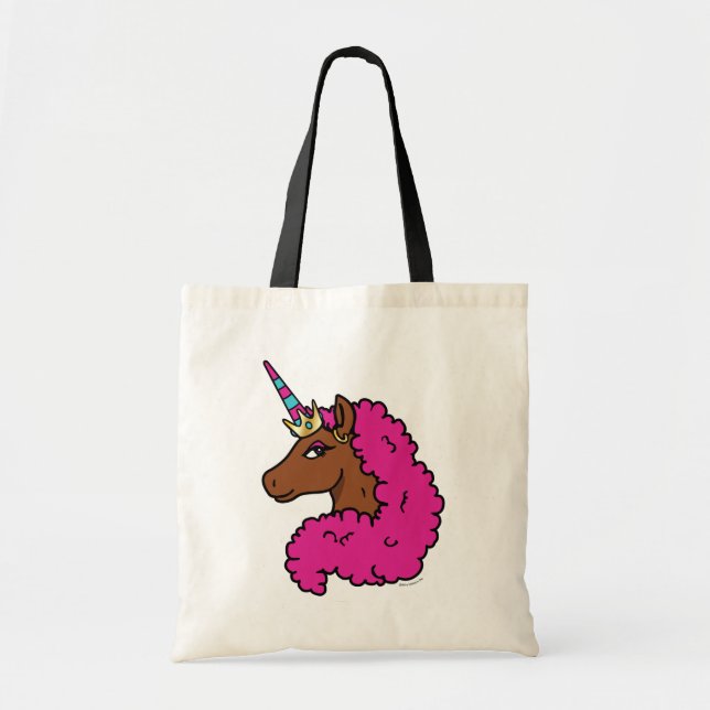 Hot Pink Afro Unicorn Tote Bag (Front)