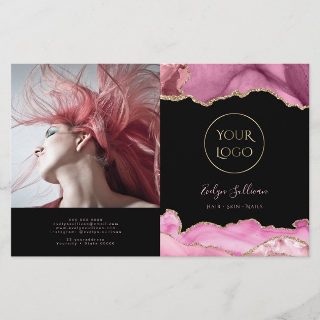 hot pink agate bifold brochure (Front)