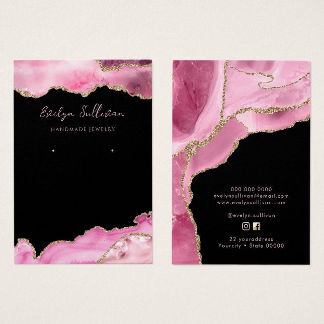 Hot pink agate jewelry display card (Front & Back)