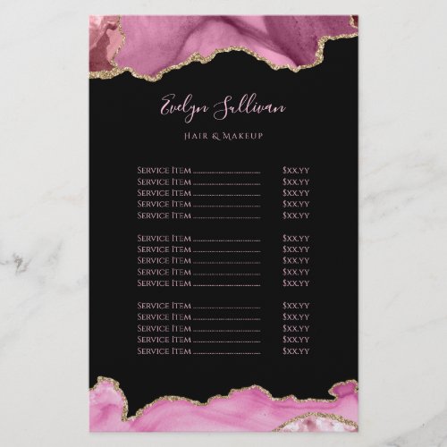 Hot pink agate price list flyer