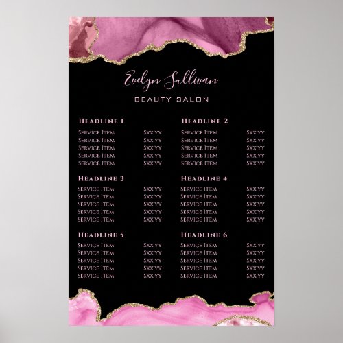 Hot Pink Agate Price List Poster