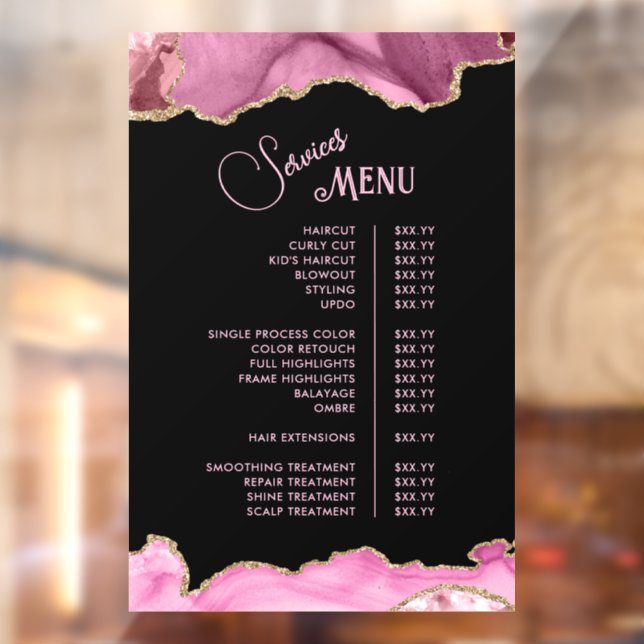 Hot Pink Agate Services Menu Window Cling (Sheet 2)