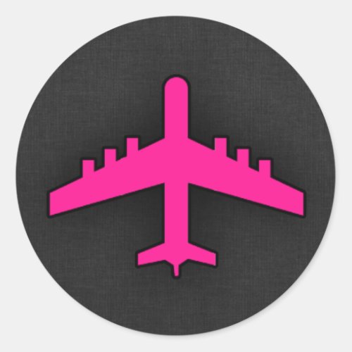 Hot Pink Airplane Classic Round Sticker