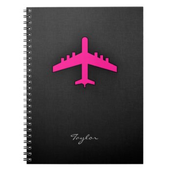 Hot Pink Airplane Notebook by ColorStock at Zazzle