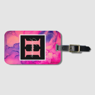 Hot Pink Alcohol Ink Monogram for Her  Luggage Tag