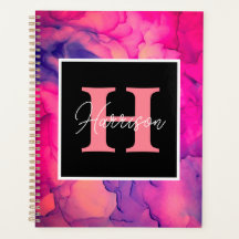 Hot Pink Alcohol Ink Monogram Planner for Her