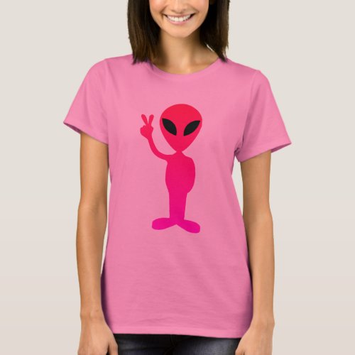 Hot Pink Alien on Black T_Shirt