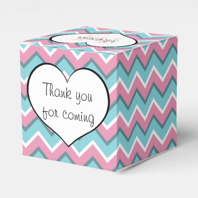 hot pink and aqua blue zigzag pattern monogram favor boxes (Front Side)
