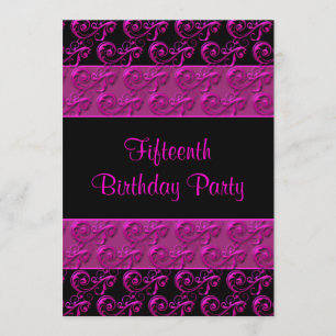 Hot Pink and Black 15th Birthday Party Invitation