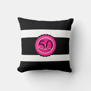 Hot Pink and Black 50 & Fabulous Birthday Gift Throw Pillow