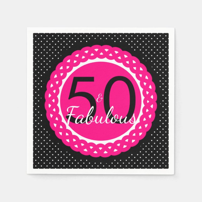 Hot Pink and Black 50 & Fabulous Birthday Party Napkins (Front)