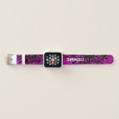 Hot Pink and Black Abstract Personalized Name Apple Watch Band (Front)