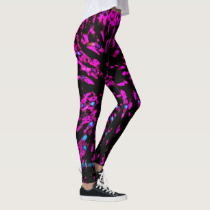 Hot Pink and Black Abstract, Personalized Name Leggings