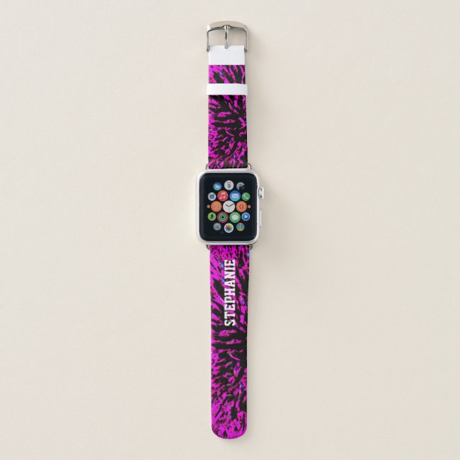 Hot Pink and Black Abstract Personalized with Name Apple Watch Band