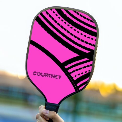 Hot Pink and Black Abstract Print with Name Pickleball Paddle