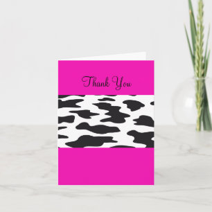 Hot Pink and Black and White Cow Thank You Card