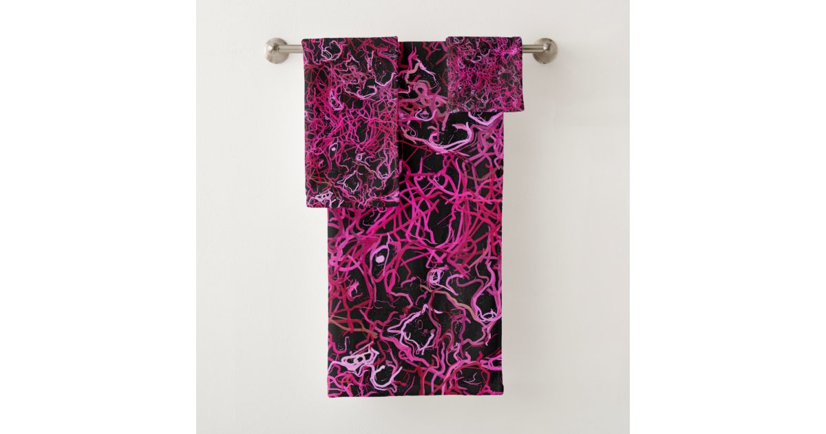 Hot Pink and Black Bath Towel Set Zazzle