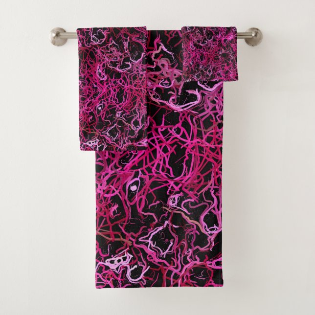 Hot Pink and Black Bath Towel Set (Insitu)