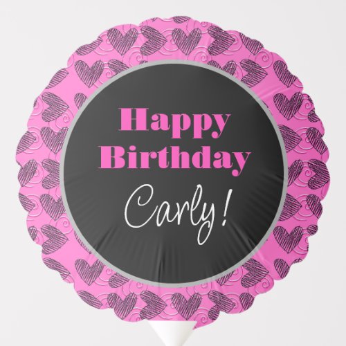 Hot pink and black birthday balloon _ Medium