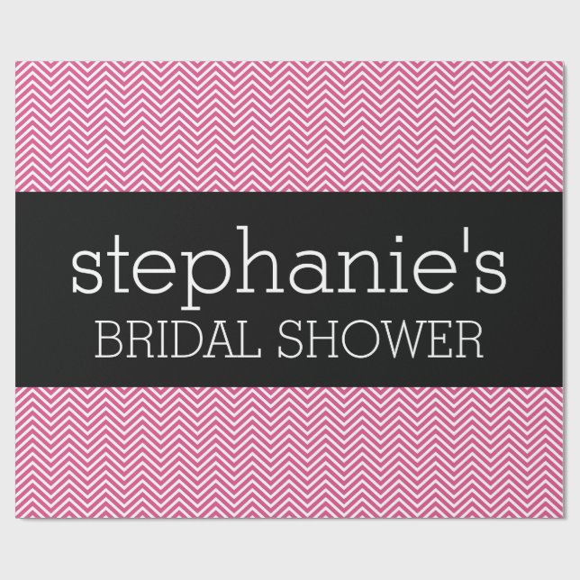 Hot Pink and Black Bridal Shower Chevrons Wrapping Paper (Flat)