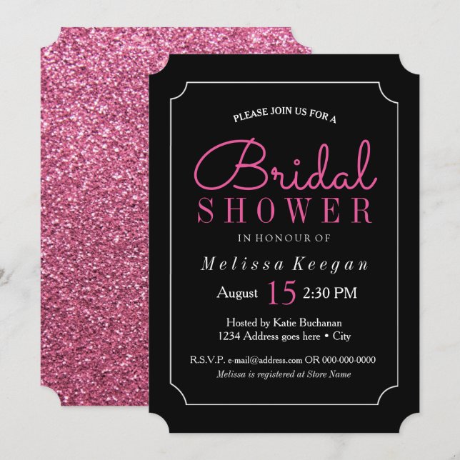 Hot Pink and Black Bridal Shower Invitations (Front/Back)