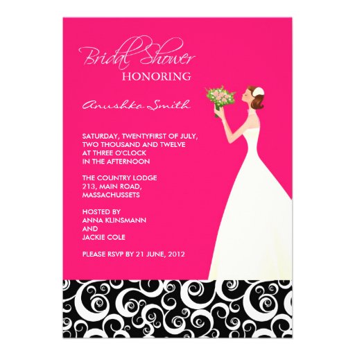 Hot Pink And Black Bridal Shower Invitations 2