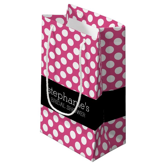 Hot Pink and Black Bridal Shower Preppy Pattern Small Gift Bag (Front Angled)