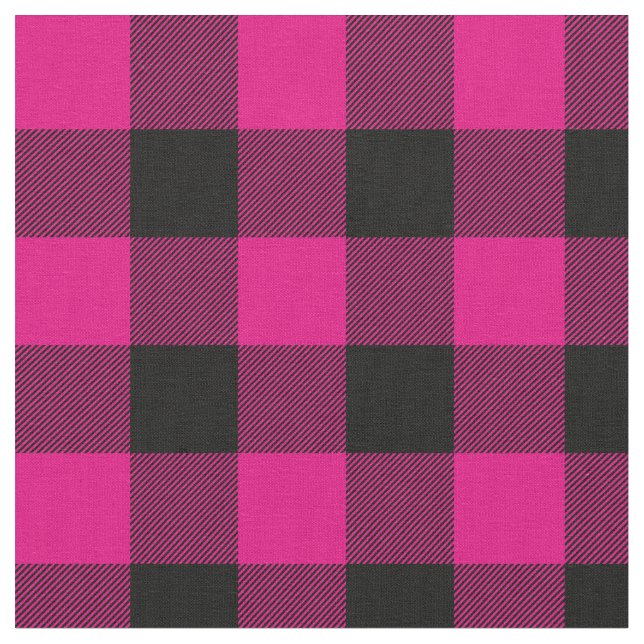Hot Pink and Black Buffalo Plaid Fabric (Close Up)
