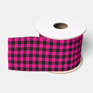 Hot Pink and Black Buffalo Plaid Grosgrain Ribbon