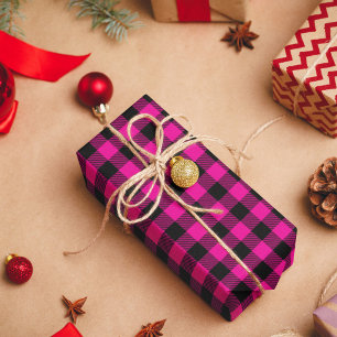 Hot Pink and Black Buffalo Plaid Wrapping Paper