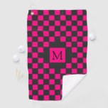 Hot Pink And Black Checkerboard Pattern Monogram Golf Towel at Zazzle