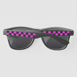 Hot Pink and Black Checkerboard Pattern Sunglasses