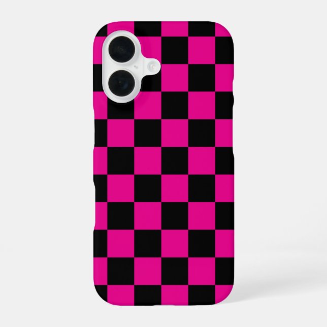 Hot Pink and Black Checkered Print  iPhone Case (Back)