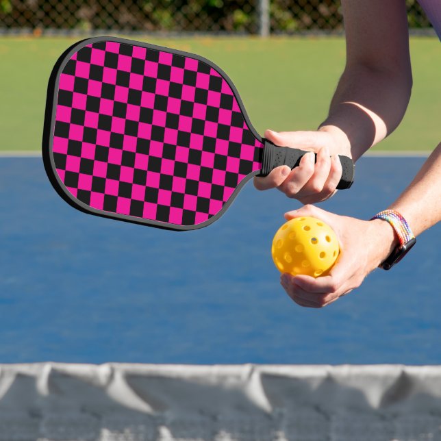 Hot Pink and Black Checkered Print  Pickleball Paddle (Insitu)