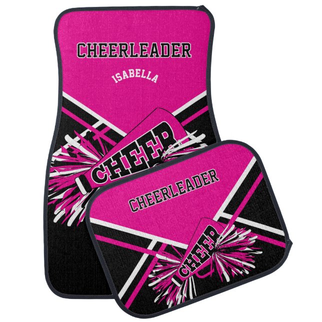 Hot Pink and Black Cheerleader Design Car Floor Mat (Set)