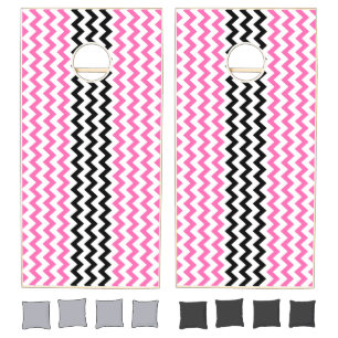 Hot Pink and Black Chevron by Shirley Taylor Cornhole Set