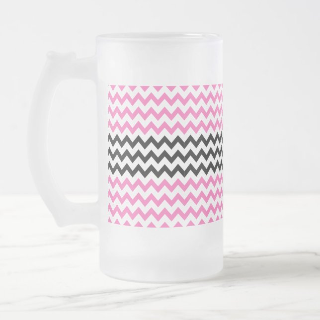 Hot Pink And Black Chevron by Shirley Taylor Frosted Glass Beer Mug (Left)