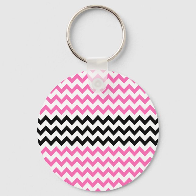 Hot Pink And Black Chevron by Shirley Taylor Keychain (Front)