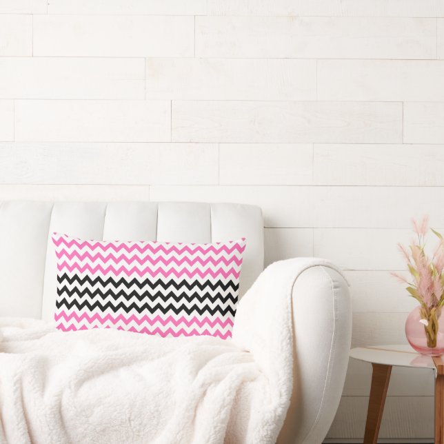 Hot Pink and Black Chevron by Shirley Taylor Lumbar Pillow (Couch)