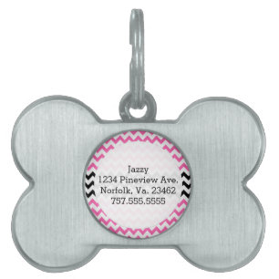 Hot Pink And Black Chevron by Shirley Taylor Pet ID Tag