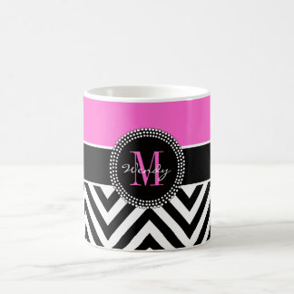 Hot Pink and Black Chevron Monogram Coffee Mug
