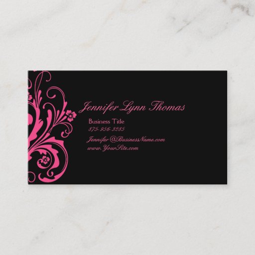 Customizable Hot Pink and Black Chic Flourish Business Card Templates