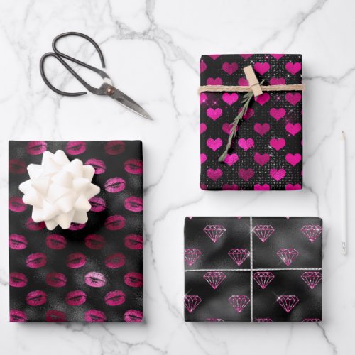Hot Pink and Black Chic Patterns Wrapping Paper Sheets