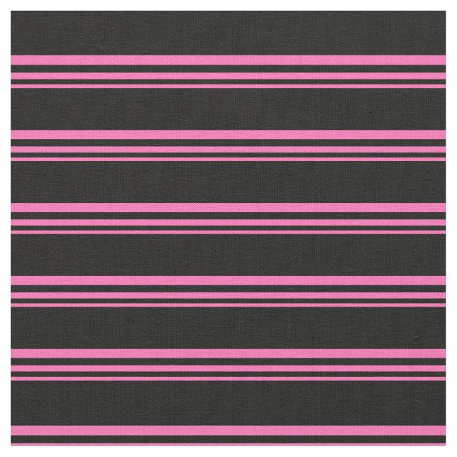 Hot Pink and Black Colored Striped/Lined Pattern Fabric (Close Up)