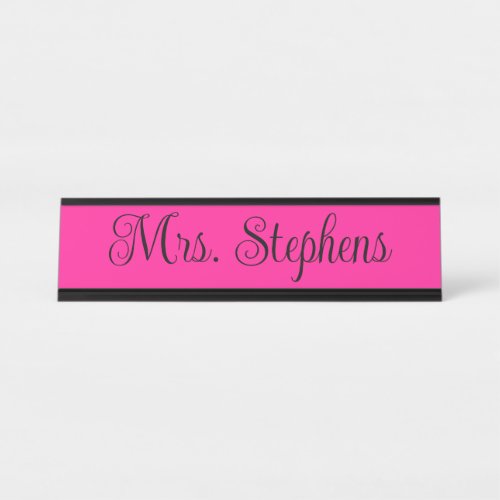 Hot Pink and Black Curly Calligraphy Name Desk Name Plate