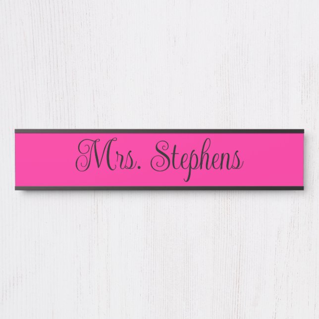Hot Pink and Black Curly Calligraphy Name Door Sign (Front)