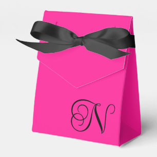 Hot Pink and Black Curly Script Monogram Favor Boxes