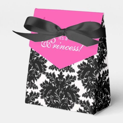 Hot Pink and Black Damask Baby Shower Favor Boxes