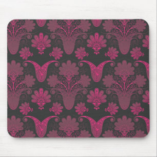 hot pink and black damask mouse pad