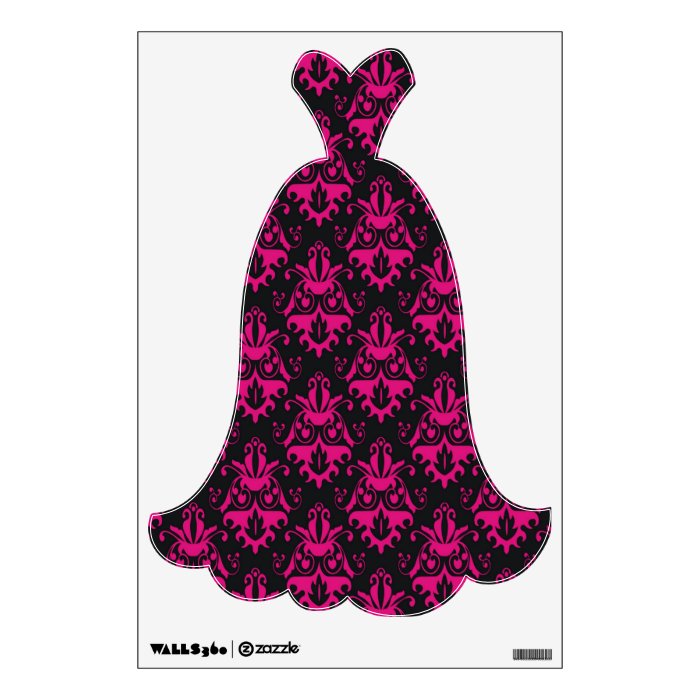 Hot Pink and Black Damask Pattern Room Decals